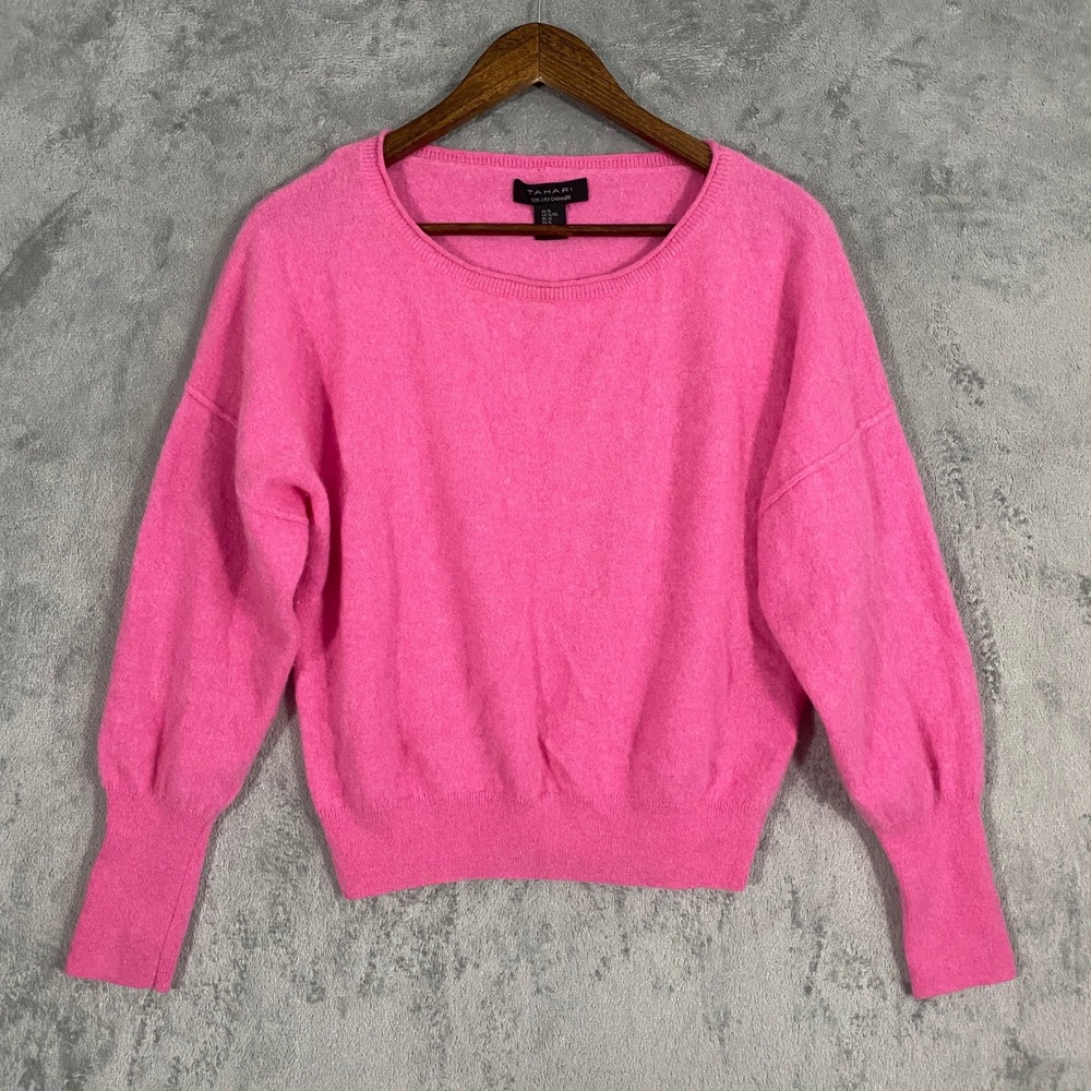 Tahari Sweater Sz XL Pink Cashmere Dolman Sleeve Soft Cozy Quiet Lux Barbiecore